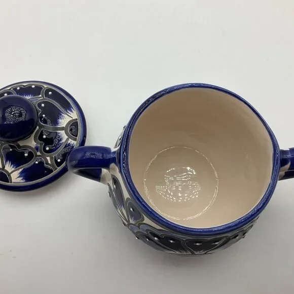 New Hand-Painted Artisan Handmade Talavera Ceramic Sugar Bowl Jar Canister Lided - Picture 3 of 9